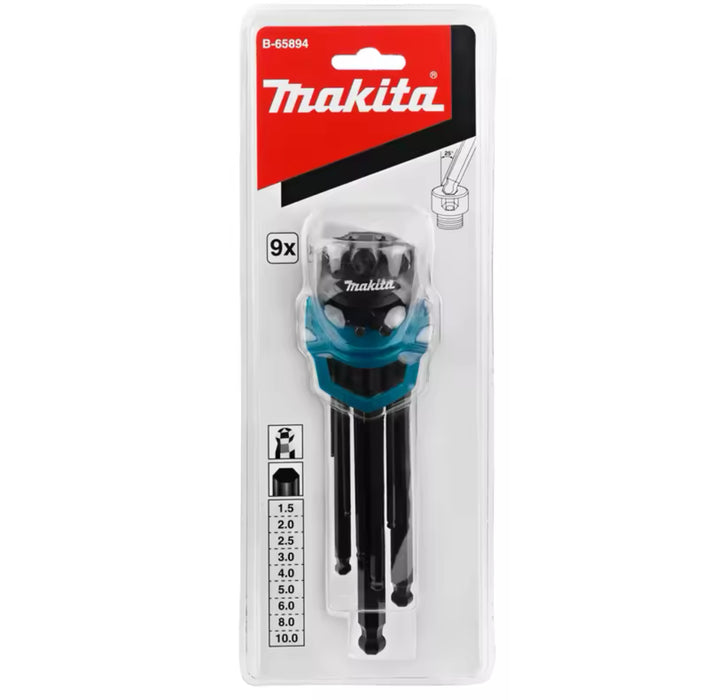 Makita B-65894 9 Piece Hex Key Wrench Set Black