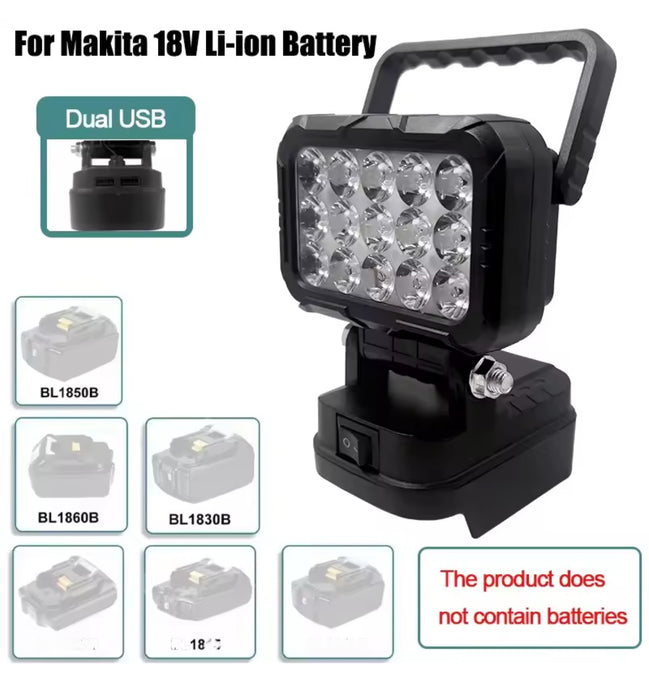 2 in 1 18V Lithium Battery LED Work Light Lamp Spotlight & USB Charger for Makita