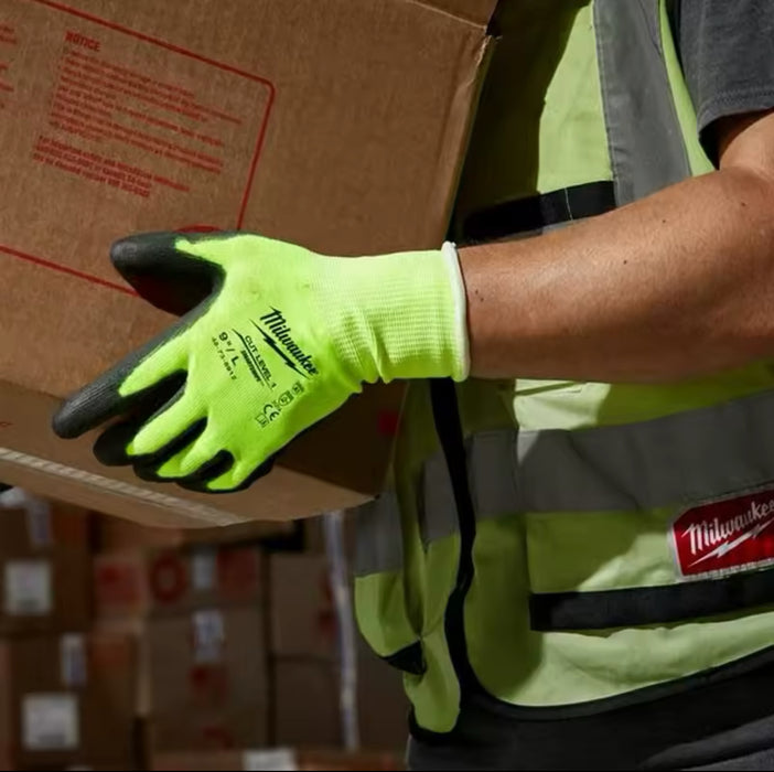 Milwaukee High Visibility Cut Level 1 Polyurethane Dipped Gloves