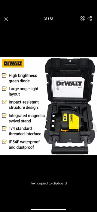 DEWALT DW088CG-XJ 20m Cross Line Self Levelling Green Laser Level With Case